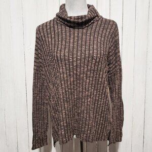 Daytrip M Top Brown Ribbed Cowl Neck Knit Cozy Comfy Earthy Academia Grunge